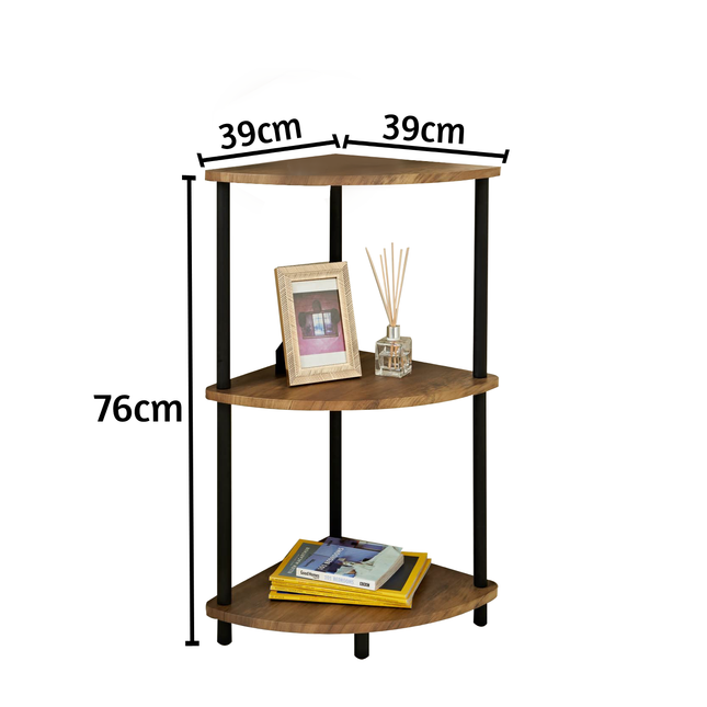 3 Tier Corner Shelf Unit Living Room Furniture - Rustic Oak