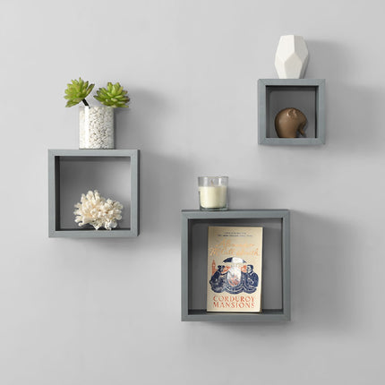 Cali Floating Cube Shelves Set of 3 Wall Hanging - Grey