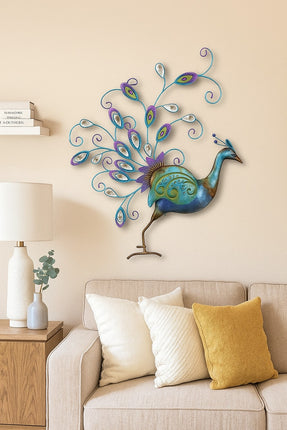Hand-finished Diamante Peacock Wall Art With Jewel Details - Front Facing