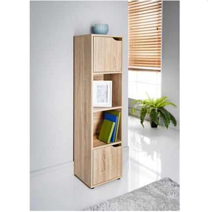 Oak 4 Cube Bookcase Shelving Unit 2 Doors