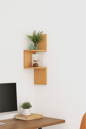 2 Tier Wall Mounted Corner Shelf-Oak