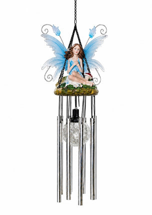 Wind Chimes Fairy Hanging Solar Powered LED Crackle Ball - Blue
