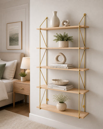 5 Tier Metal Wire Floating Shelf - Gold
