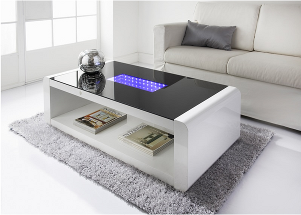 LED High Gloss Coffee Table Living Room With Glass Top - White