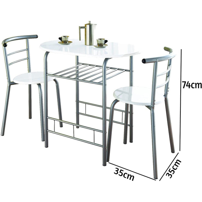 Small Dining Table and 2 Chairs Set Kitchen - White