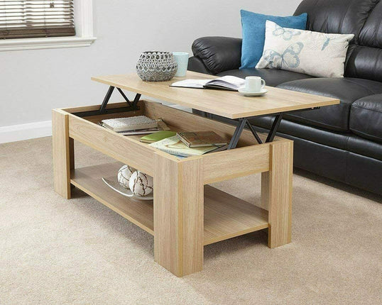 Lift Up Coffee Table with Storage Adjustable Height - Oak
