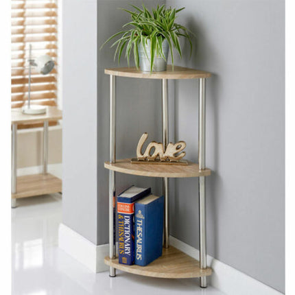 3 Tier Corner Shelf Unit Living Room Furniture - Oak