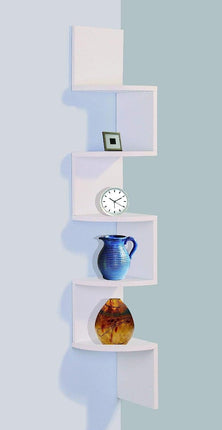 5 Tier Corner Shelves Wall Floating Shelf - White