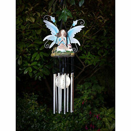 Wind Chimes Fairy Hanging Solar Powered LED Crackle Ball - Blue