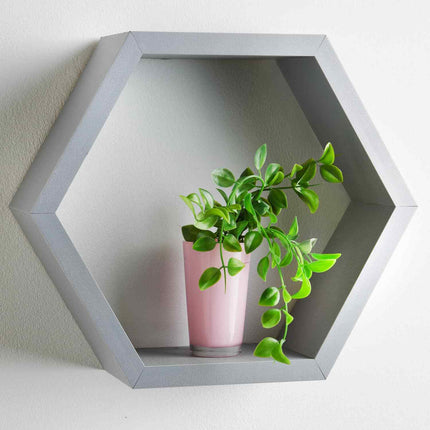 Hexagon Floating Shelves Wooden Wall Mounted - Grey