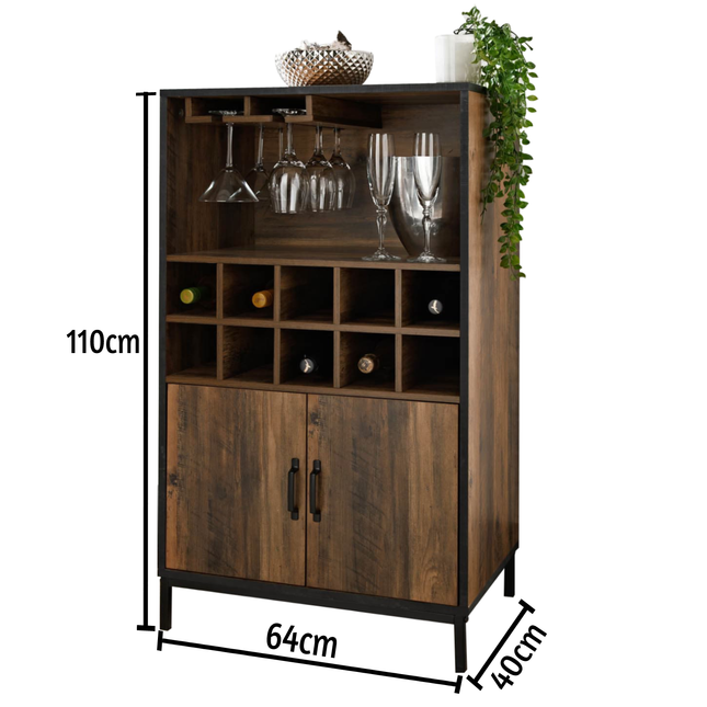 Drinks Cabinet Unit Wine Racks Bottle Holder - Rustic