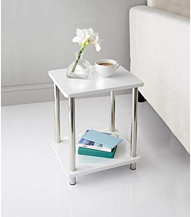 Small Side Table White 2 Tier Bedside Table Occasional End Table Storage Stand Furniture