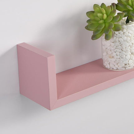 Set of 3 U Shape Floating Wall Shelf Storage Display White Black Oak Grey Blush