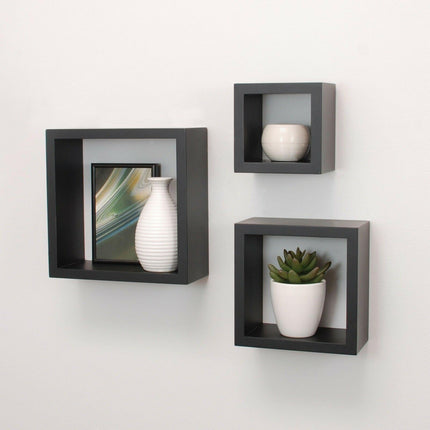 Cali Floating Cube Shelves Set of 3 Wall Hanging - Black