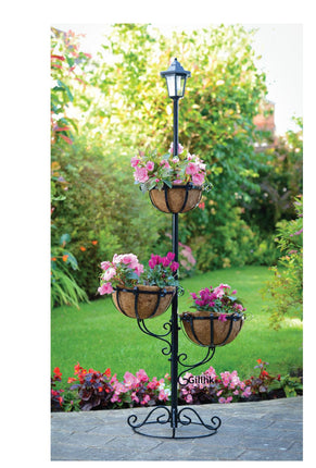 Solar Powered 3 Tier Flower Planter With White LED Light