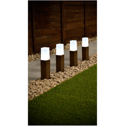 4pk Solar Powered Rattan Effect Post Solar Lights Garden Outdoor Decor