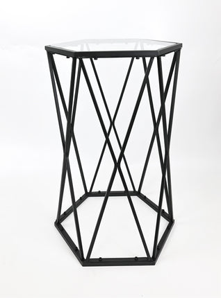 Hexagon Side Table with Glass Top-Black