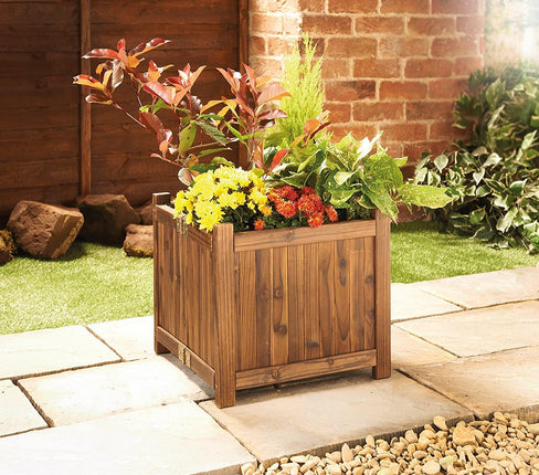 Traditionally Constructed Burnt Wood Square Folding Planter