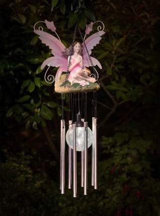 Wind Chimes Fairy Hanging Solar Powered LED Crackle Ball - Pink