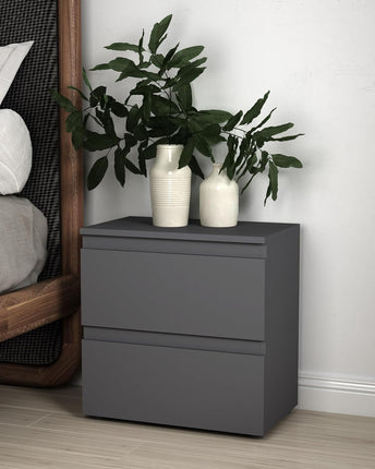 2 Drawer Bedside Cabinet Small Chest of Drawers - Grey