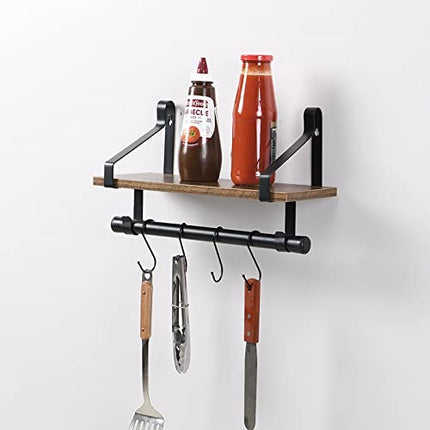 Rectangle Floating Hanging Shelf with Hooks- Rustic