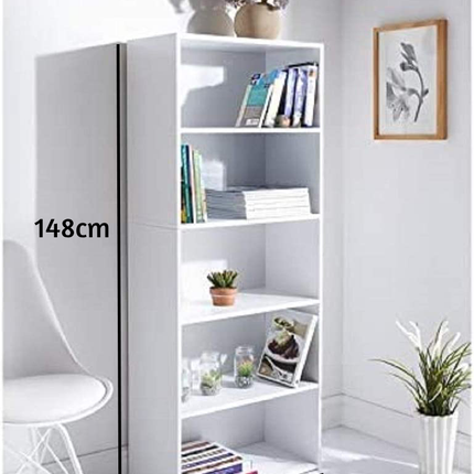 5 Tier Bookcase Shelving Unit Living Room - White
