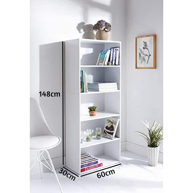 5 Tier Bookcase Shelving Unit Living Room - White