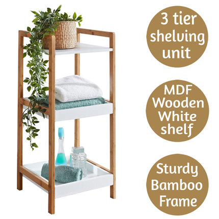 3 Tier Shelving Unit Narrow Bookcase Free Standing - White