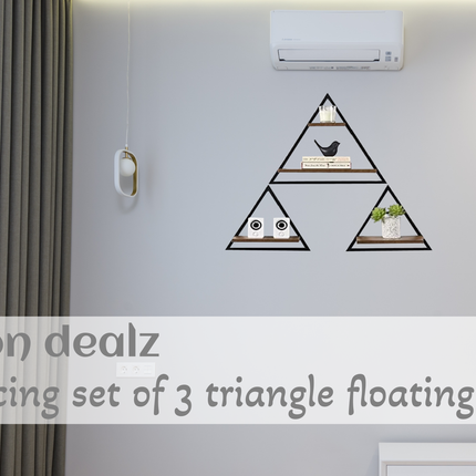 Set of 3 Triangle Floating Hanging Shelves - Rustic