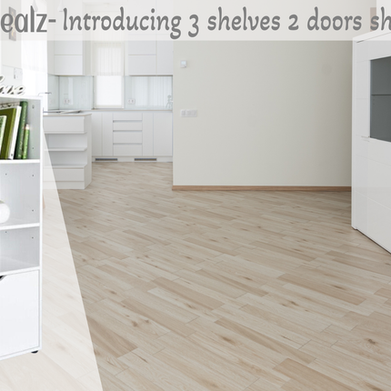 3 Shelves Cube Storage Shelving Unit 2 Doors Living Room - White