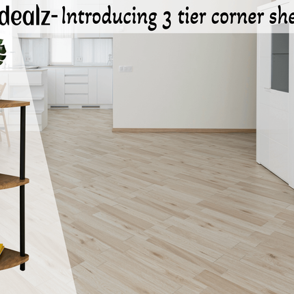 3 Tier Corner Shelf Unit Living Room Furniture - Rustic Oak
