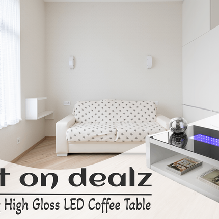 LED High Gloss Coffee Table Living Room With Glass Top - White