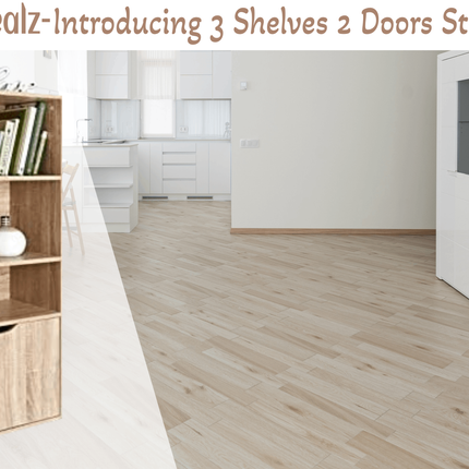 3 Shelves Cube Storage Shelving Unit 2 Doors Living Room - Oak
