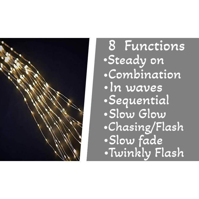 800 LED 8 Functions Icicle Outdoor Christmas Lights Warm White