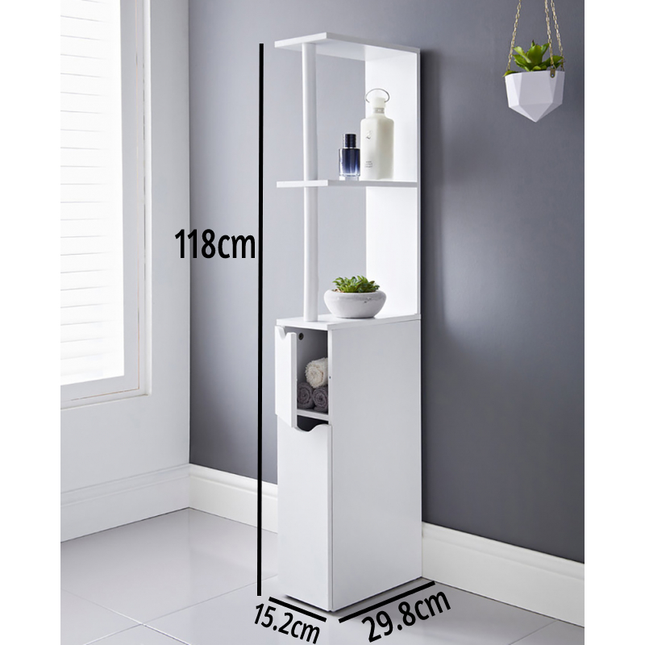 Bathroom Storage Cabinet Tallboy Narrow Cupboard - White