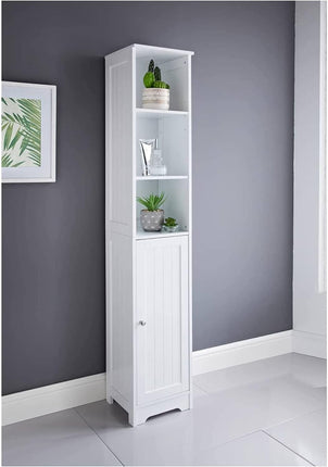 Bathroom Storage Cabinet Tallboy Narrow Cupboard - White