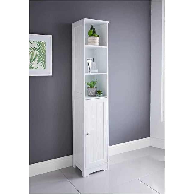 Bathroom Storage Cabinet Tallboy Narrow Cupboard - White