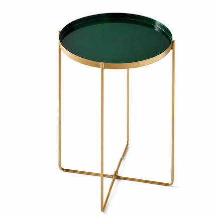 Round Side End Removable Sage Colour Tray With Gold Legs Bed Side Console Table