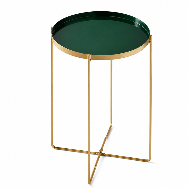Round Side End Removable Sage Colour Tray With Gold Legs Bed Side Console Table