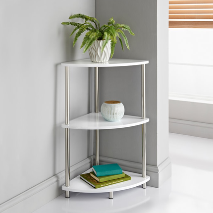 3 Tier Corner Shelf Unit Living Room Furniture - White