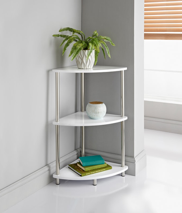 3 Tier Corner Shelf Unit Living Room Furniture - White