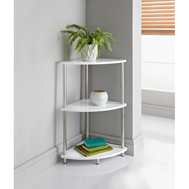 3 Tier Corner Shelf Unit Living Room Furniture - White