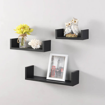 Set of 3 Floating Wall Shelves Living Room - Black