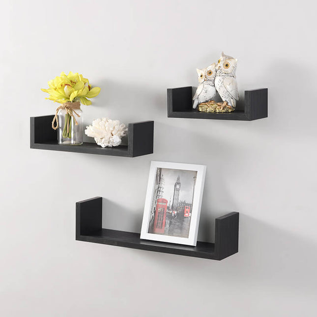 Set of 3 Floating Wall Shelves Living Room - Black