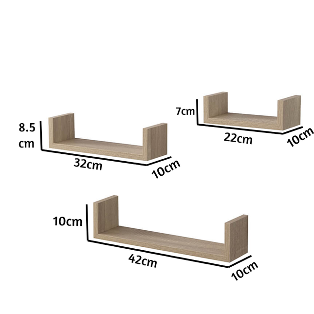 Set of 3 Floating Wall Shelves Living Room - Oak