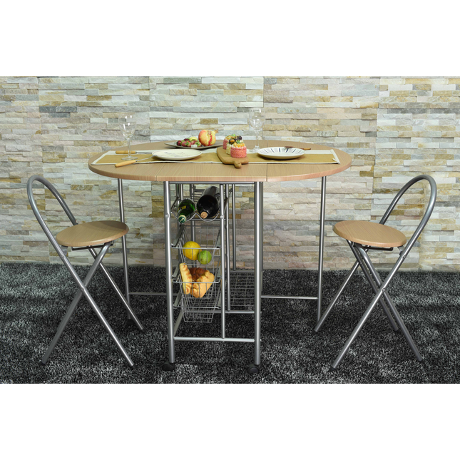 Folding Dining Table and Chairs Space Saving - Oak