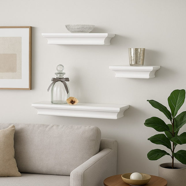 Set of 3 Floating Wall Mounted Shelves - White