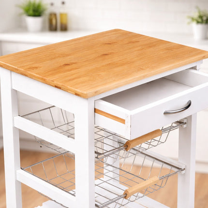 4 Tier 1 Drawer New Ceramic Tiled Top Kitchen Trolley - Honey