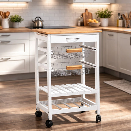 4 Tier 1 Drawer New Ceramic Tiled Top Kitchen Trolley - Honey