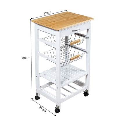4 Tier 1 Drawer New Ceramic Tiled Top Kitchen Trolley - Honey